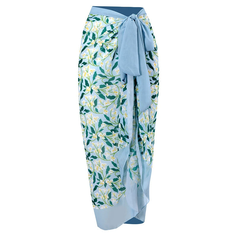 New Fashion Two Pieces Swimsuit Bikini and Skirt Summer Women Ruffle Swimwear Leaf Print Luxury Elegant Bathing Suit