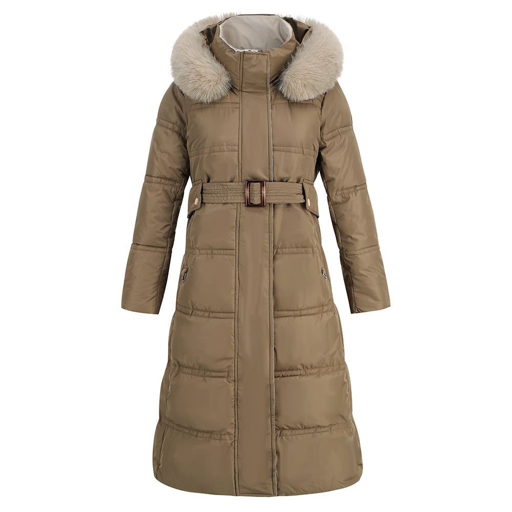 Fur Collar Color Coat Winter New Slimming Down Cotton Jacket In The Long Coat Women