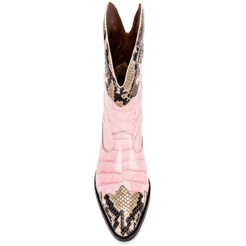 Retro cowboy boots new short boots female snake pattern stitching medium heel large size thick heel low boots pointy toe set feet large size women's boots