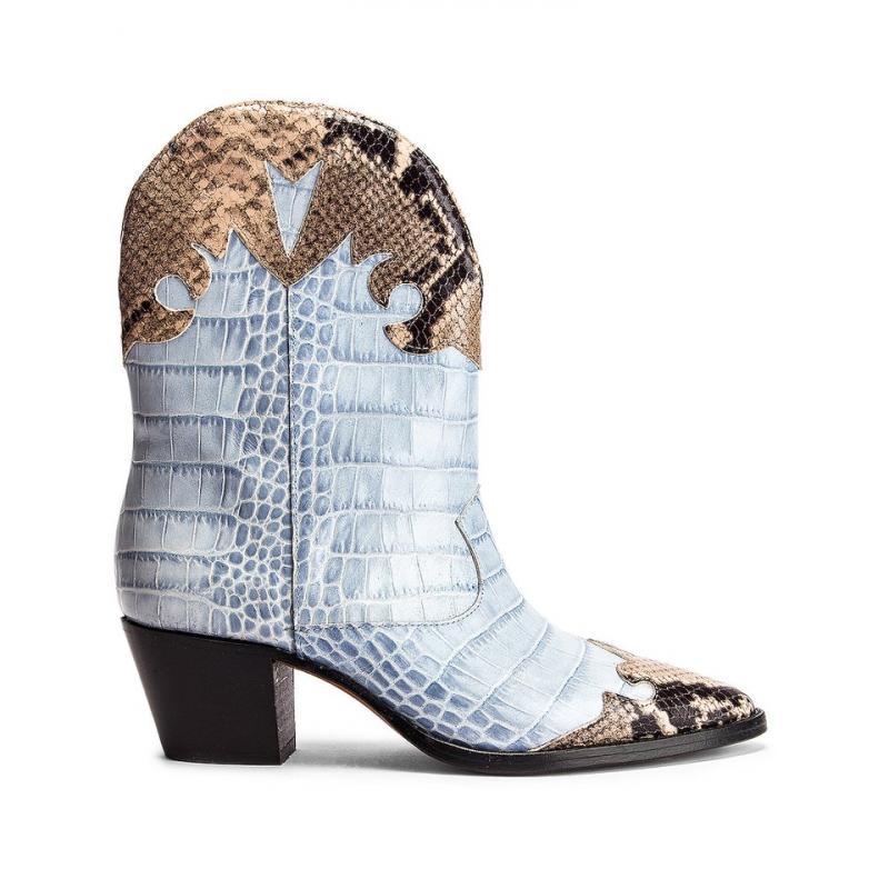 Retro cowboy boots new short boots female snake pattern stitching medium heel large size thick heel low boots pointy toe set feet large size women's boots