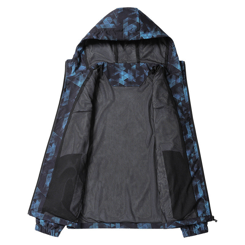 Spring And Fall Trench Coat Men Hooded Long Sleeve Full Print Sports Casual Thin Jacket