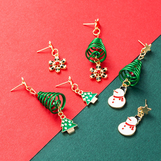 Christmas Ornaments Snowflake Snowman Christmas Tree Spiral Earrings Five Pointed Star Mosquito Coil Earrings