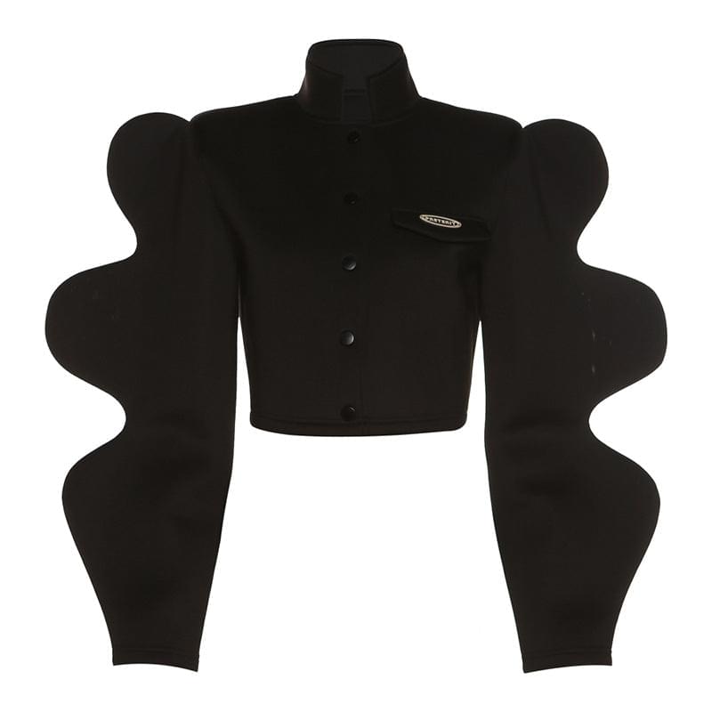 Autumn and Winter New Women's Fashion Stand Collar Single breasted Creative Lantern Sleeve Jacket