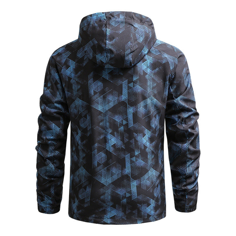 Spring And Fall Trench Coat Men Hooded Long Sleeve Full Print Sports Casual Thin Jacket