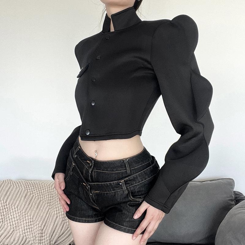 Autumn and Winter New Women's Fashion Stand Collar Single breasted Creative Lantern Sleeve Jacket