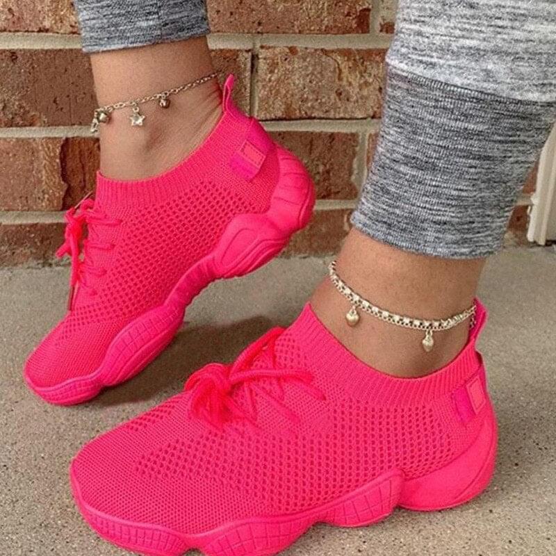 Air Mesh Women Sneaker Sock Shoes Summer Breathable Cross Tie Platform Round Toe Casual Fashion Sport Lace Up Female Girl