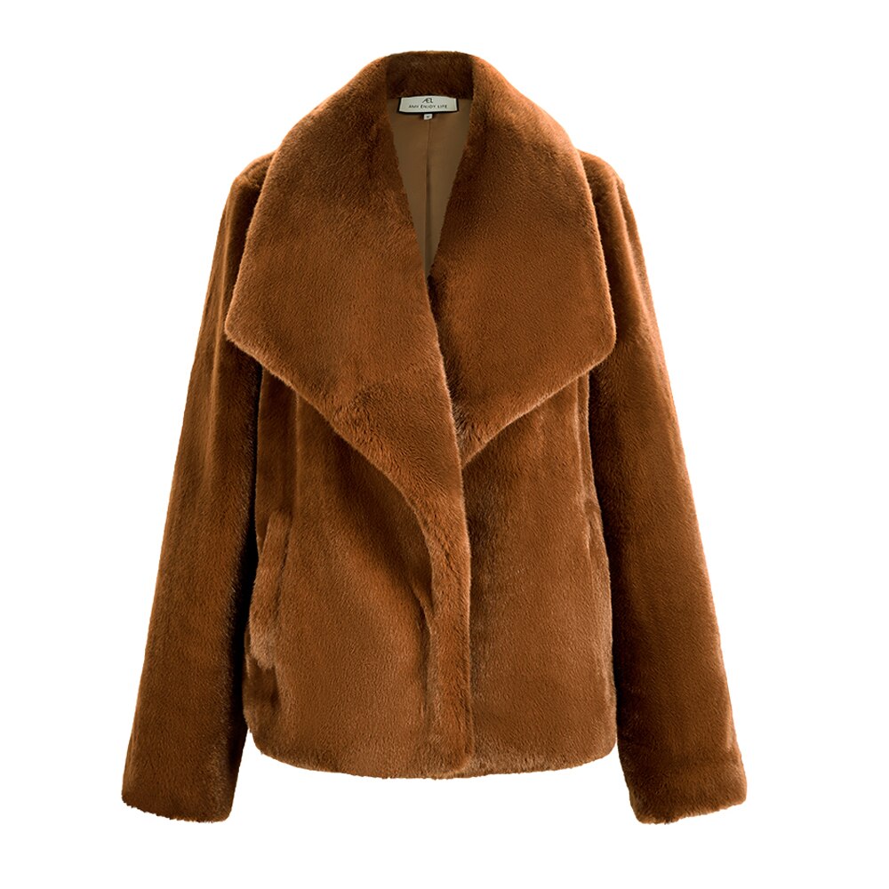 Caramel Fashionable Large Lapel Fur Coat Women's Autumn And Winter Thickened Short Coat