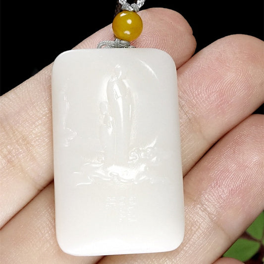 Xinjiang Hetian jade white jade pendant men and women Jade Buddha Buddha Zen jade men's peace without abstract pendant Jade