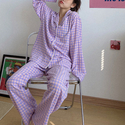 Women's Cute Spring and Autumn Pajama Set - Long-sleeved Cardigan and Trousers for Home Service