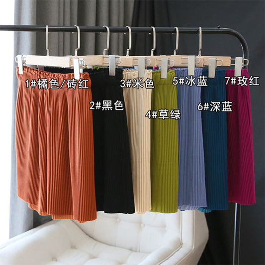 Three houses with shorts new pleats, five points, casual, wide legs, summer high waist, ice silk student sports hot pants women